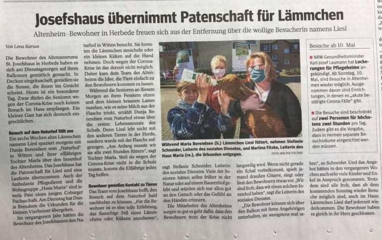 WAZ Naturhof Witten Tierpatenschaft Altenzentrum Altenheim